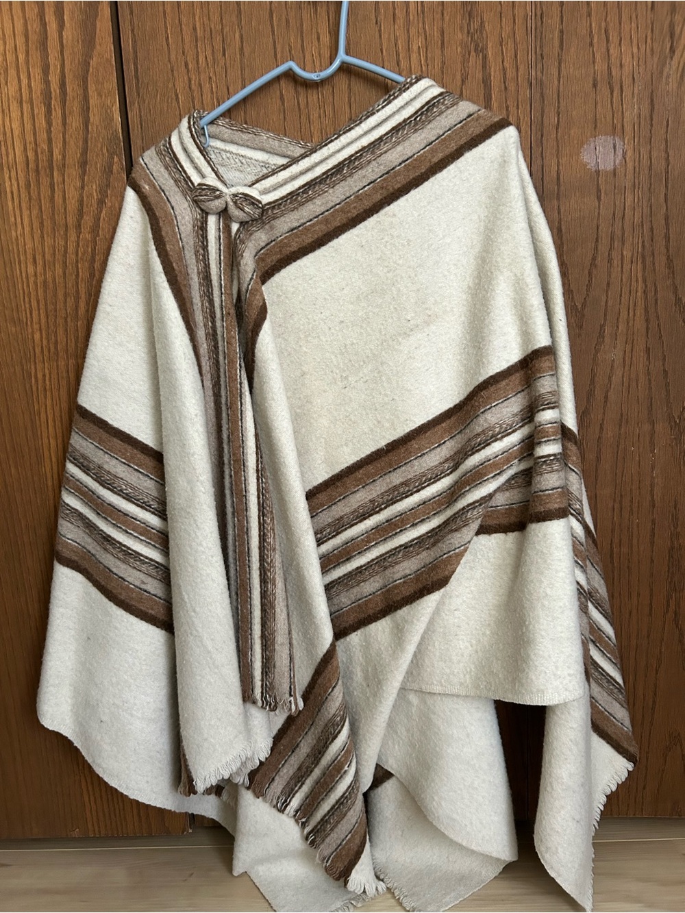 Handmade Wool Cream and Brown Striped Poncho